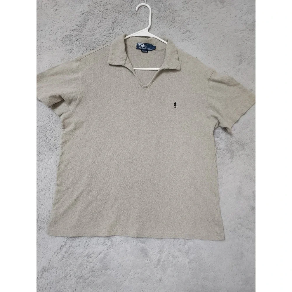 Vintage Polo Ralph Lauren Shirt Mens Large Loop Camp Johnny Collar Gray L 90s